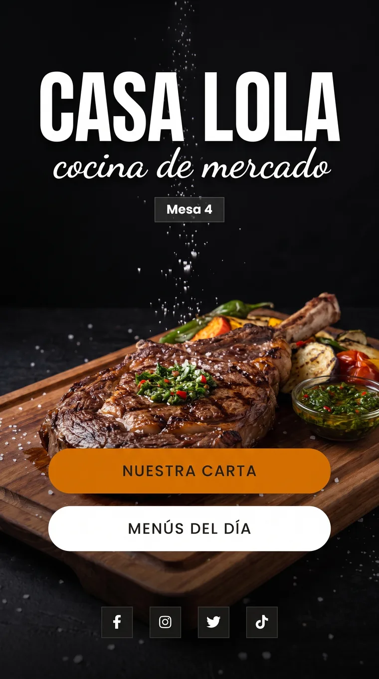 Carta digital de un restaurante abierta en el móvil de un cliente, con las fotos de los platos
